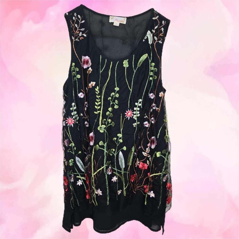 Vintage Misia Floral Embroidered Tank Top Blouse
